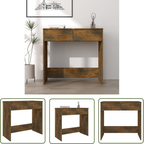 The Living Store Bureau Chêne fumé 80x40x75 cm Bois d'ingénierie - Bureau En Bois - Bureau Design - Bureau Compact - Bureau Étudiant - Bureau Petit Espace (1/5)