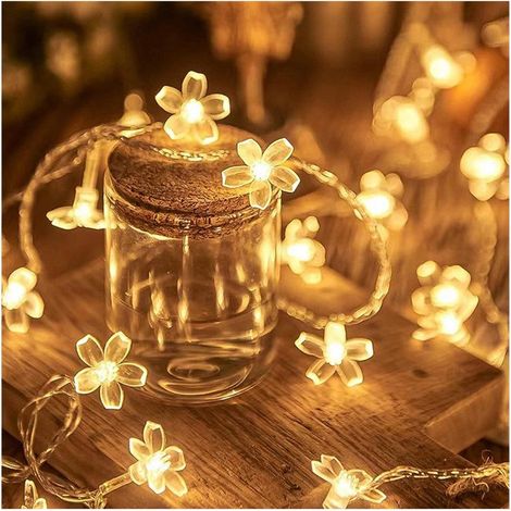 Guirlande lumineuse florale LED 6 m – 40 fleurs décoratives lumineuses – Lumière chaude étanche pour maison, jardin et sapin de Noël (2 pièces) (1/5)
