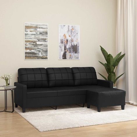 Vidaxl – Canapé droit 3 places noir 180 cm – Similicuir durable et résistant aux taches – Structure en métal et contreplaqué – Repose-pieds inclus