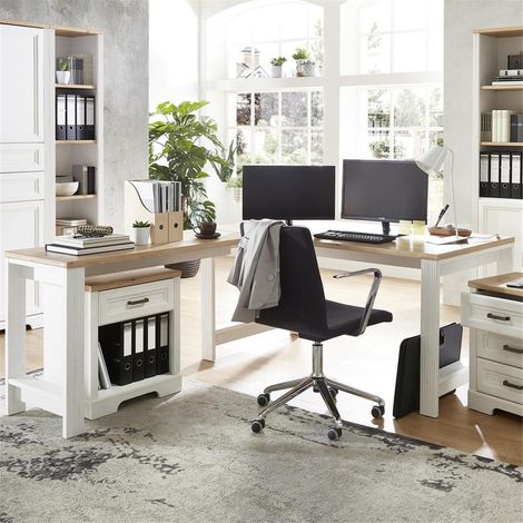 Landhaus Bübrombel Schreibtisch & Container Set JÜLICH-36 in Pinie hell mit Artisan Eiche Nb. (1/5)