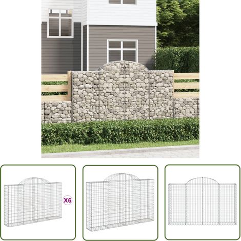 The Living Store Gabionen mit Hochbogen 6 Stk. 200x30x120/140cm Verzinktes Eisen - Gabionen - Gartenzaun - Gartendeko - Eisen - Korb (1/5)