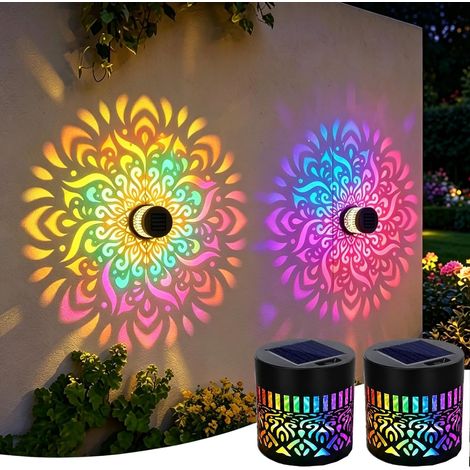 Applique Murale Exterieur Solaire, Dégradé de 7 Couleurs Mandala Fleur de Lumiere Solaire Murale Métal LED Etanche Lampion Mural pour a Poser Terrasse Exterieur Jardin Lanterne Lampadaire (1/5)