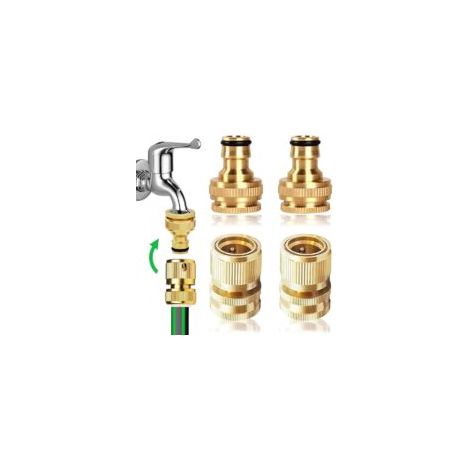 2 Paires 2 en 1 Tuyau d'arrosage 1\\/2" et 3\\/4" 2 en 1 raccord Rapide en Laiton raccord Rapide de Tuyau Connecteur du Kit de Connexion pour la Cuisine en plein air Jardin (1/4)