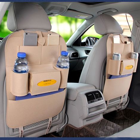Borsa per sedile posteriore auto resistente allo sporco, ai calci e facile da pulire, pratico organizer, colore beige.