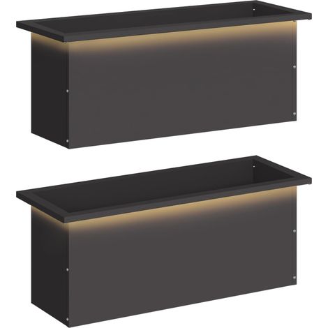 vidaXL Garden Planter with LED 2 pcs Black 30 x 80 x 30 cm Steel