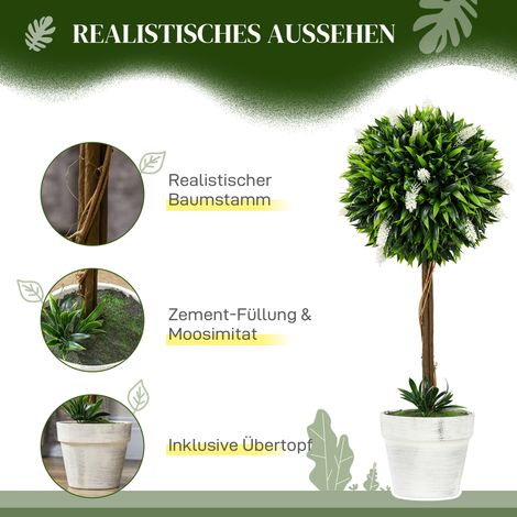 Lot de 2 tiges de lavande factices, hauteur 60 cm, en pot avec mousse synthétique, blancs (1/4)