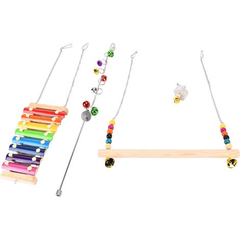 Ensemble de 3 jouets pour poules : xylophone, balançoire, fourchette à fruits, jouet pour poulailler. (1/5)
