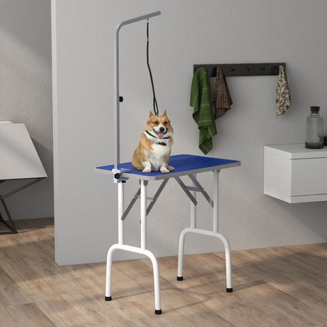 Tavolo pieghevole per la toelettatura dei cani con piano antiscivolo e braccio regolabile, 81x48,5x80 cm, blu