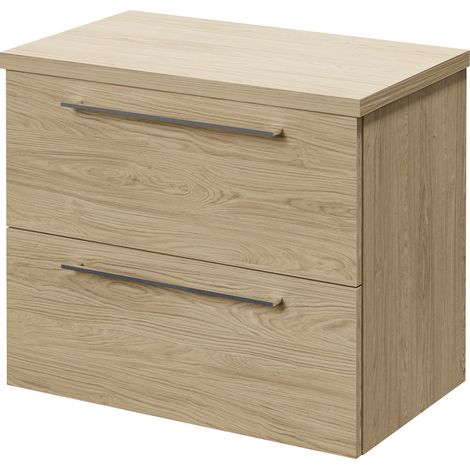 Napoli 390 Light Oak 600mm Wall Mounted 2 Drawer Vanity Unit for Countertop Basins - 600mm - Chrome 320mm Handle