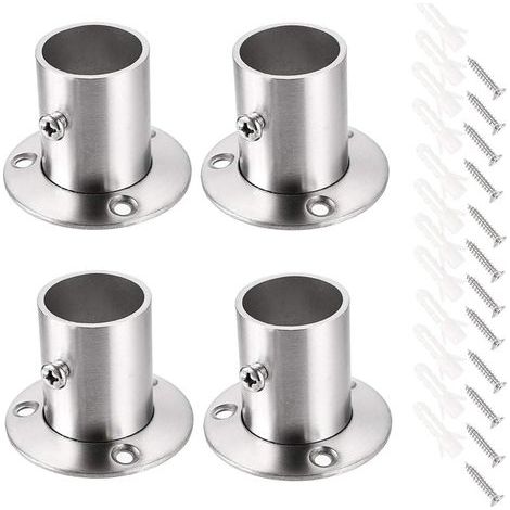 Lot de 4 supports de tringle à rideau Support de rail Support de tige de douille Ensemble de brides en acier inoxydable Supports d'extrémité de tringle de placard pour rideau de placard (Argent) (1/5)