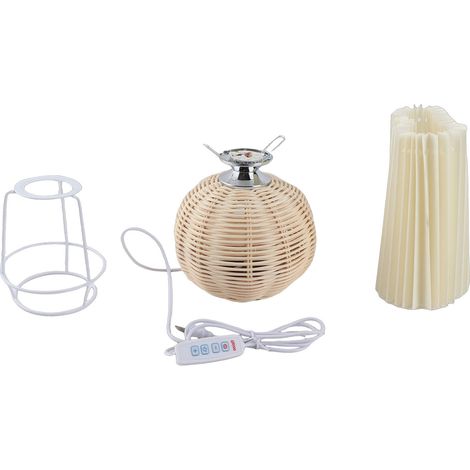 Ortviai Lampe de table vintage en rotin avec abat-jour plissé – 24 x 28 x 14 cm, pour chevet, salon ou bureau (1/5)