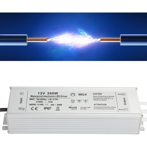 Alimentation à découpage étanche 300 W IP67 avec LED, sortie 12 V CA (norme européenne) (1/5)