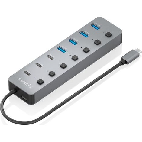 Aisens Hub USB Tipo-C 3.2 ASUC-8P044-GR/ 4xUSB/ 3xUSB Tipo-C/ 1xUSB Tipo-C PD/ Gris