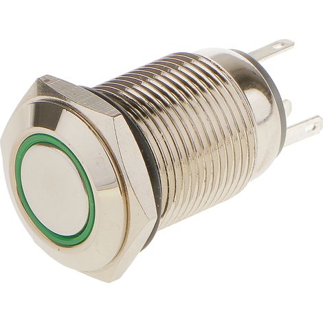 Bouton Poussoir Momentané 12V SPST En Métal Vert LED, 16mm, étanche (1/5)