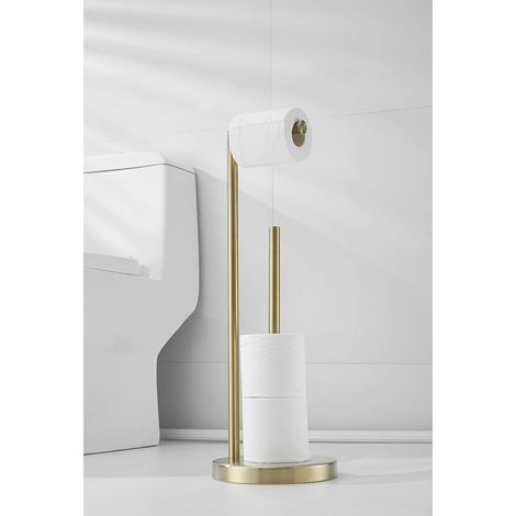 Freestanding toilet paper holder - Brushed gold - No holes - With toilet paper holder (1/5)