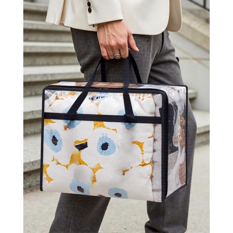 Sac de rangement en PVC noir de 40 L avec poignée, robuste et durable, fermeture éclair, idéal pour ranger couvertures, vêtements et articles saisonniers. (1/5)