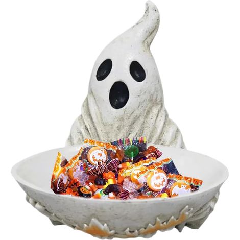 JSSEVN - Bol para dulces de Halloween, bol decorativo, estatua con forma de fantasma (1/5)