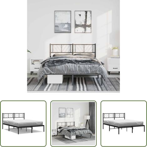 vidaXL Lit métallique - Cadre de lit métal sans matelas avec tête de lit noir 135x190cm (1/5)