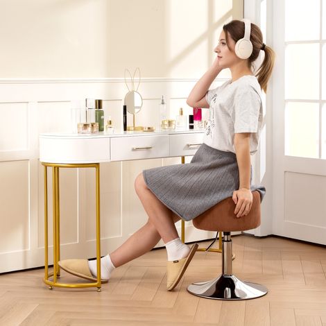 Tabouret de cuisine 52-66 cm à hauteur réglable rembourré en velours côtelé à 360°