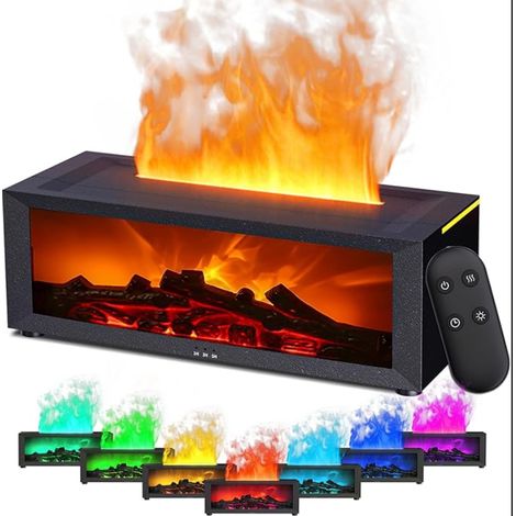 Diffuseur Huiles Essentielles 7 Couleurs avec Effet Flamme Dynamique, Humidificateur d'air 150ml USB, 4 Minuteries + Télécommande, Cheminée LED pour Bureau/Chambre (1/5)