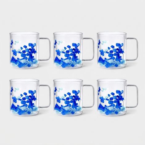 Set 6 tazze mug in vetro decorative Flowers Petals Mug - Blu (1/3)