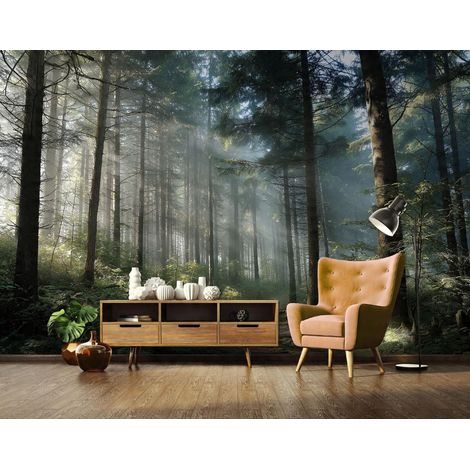 Fototapete Wald Bäume Natur Landschaft 3D-Optik, für Wohnzimmer und Schlafzimmer, 150 x 105 cm – Komplettset inkl. Kleister & Anleitung (1/5)