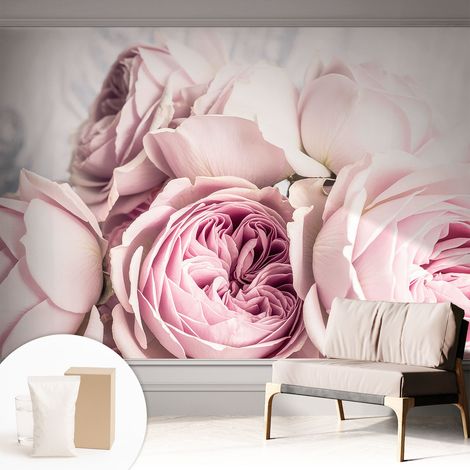 Papier peint intissé à motifs décoratifs pour salon chambre et bureau Décoration murale élégante avec colle Roses roses 312x219 cm (1/5)