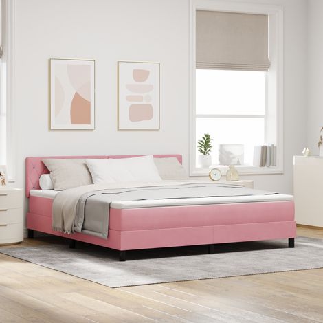 Box Spring Bed with Headboard Pink 180 x 200 cm Velvet vidaXL (1/5)