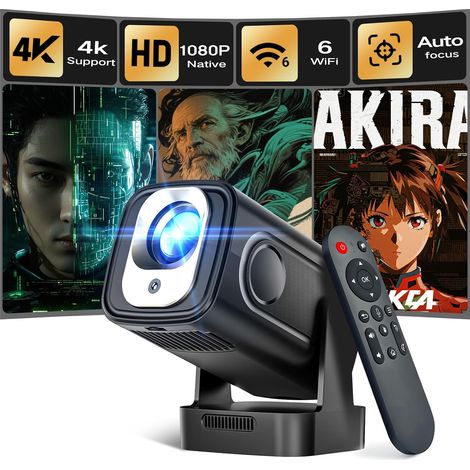 4K Video Projector Supports 1080P Native Focus Auto Video Projector  WiFi 6 Bluetooth 5.4, Android 6000+Apps, Trapezoidal Correction, 180° Rotation, 5W Speaker, Outdoor Projector (1/5)