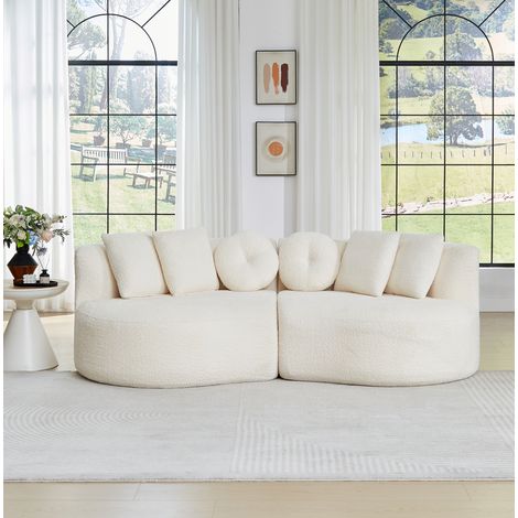 Modulares Sofa 2-teilig aus Chenille in Beige mit 6 Kissen und durchgehender Rückenlehne (1/5)