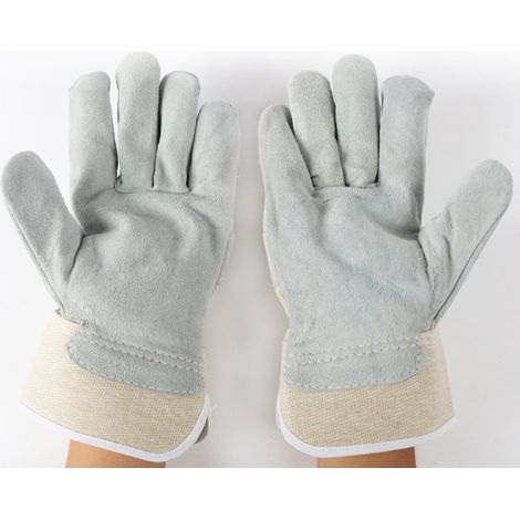 Gants de travail courts Welding Beast 11200 en tissu blanc double couche et cuir de vachette pour travaux de soudage (demi-cuir) (1/5)