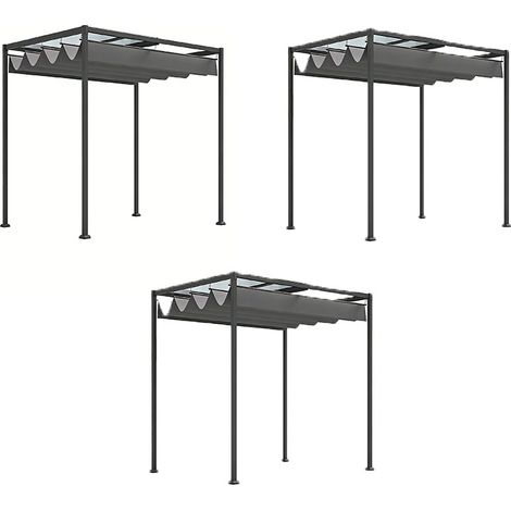 3er-Set  pergola Pavillon Terrassenüberdachung mit Schiebedach 298 x 213 x 221 cm, Grau, wetterfestes Polyester für Garten & Terrasse