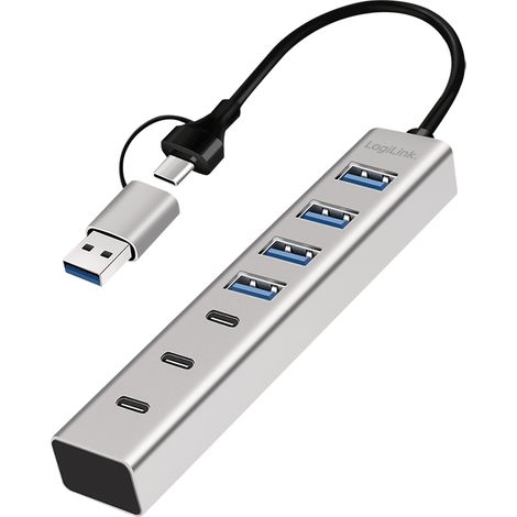 Hub USB 3.0 LogiLink de 7 puertos (4 USB-A, 3 USB-C), cable 2 en 1 USB-A/USB-C de 5 Gbps (1/5)