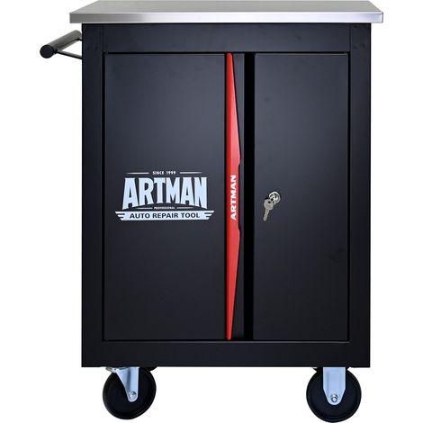 Carrito portaherramientas de acero negro y rojo, 2 puertas, MODENUIT (1/5)