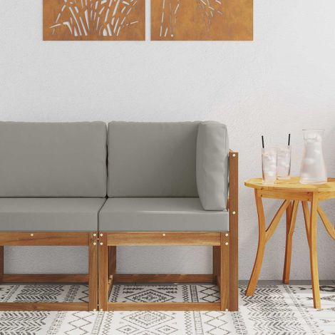 vidaXL Outdoor Corner Sofa Solid Acacia Wood Natural and Light Grey