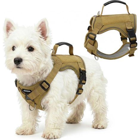 Harnais Chien Anti-Traction réfléchissant réglable, Kaki XS (1/5)