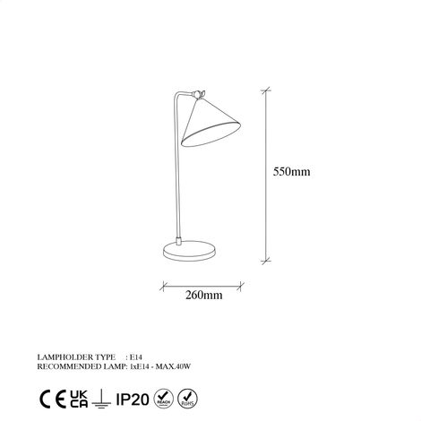 Lámpara de mesa, lámpara de noche, lámpara de salón. Lamp E 14 Max 40 W (1/5)