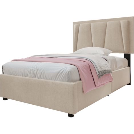 CHICFURN Lit rembourré LED avec deux tiroirs et tête de lit réglable Beige 90 sur 200 cm (1/5)