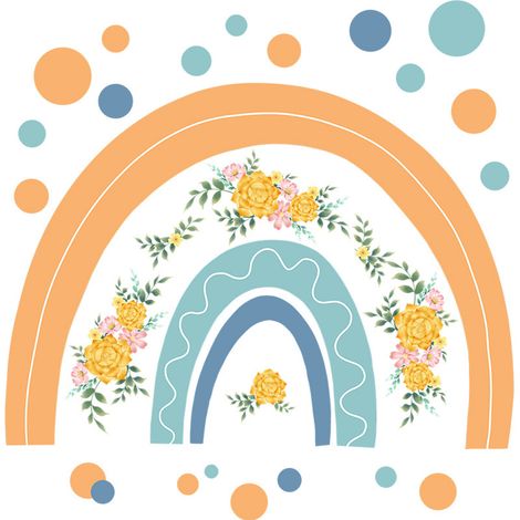 Sticker Mural - Fleurs Arc-en-ciel Bohème - Pour Chambre Enfant Fille Bébé - 1 Feuille 53 x 52 cm (1/5)