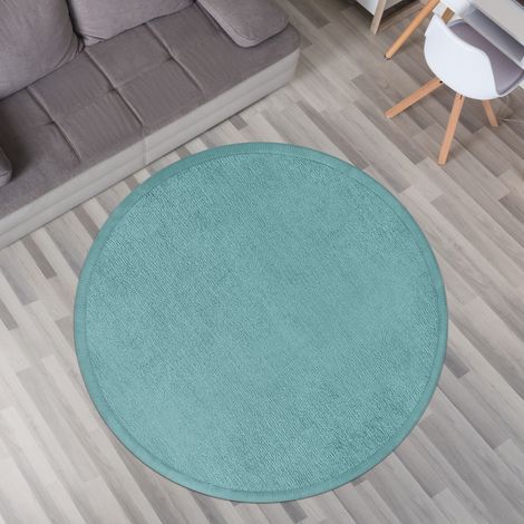 Krabbelmatte Babyzimmer Teppich Spielmatte Kinder Unifarben Rutschfest Flauschig 80 cm x 80 cm x 24 mm Blau Rund (1/5)