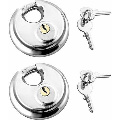 Lot de 2 Cadenas avec Manille en Acier Inoxydable Verrouillage du Disque 2 Clés , Cadenas Extérieur Cadenas Résistant aux Intempéries-LIAIKI (1/4)
