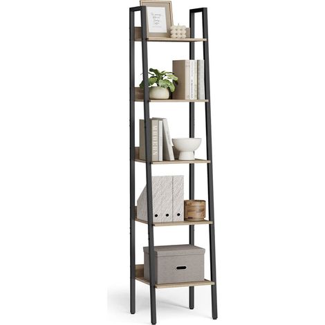 Estantería de 5 niveles con escalera mueble de almacenaje independiente para salón dormitorio y cocina estructura de acero fácil montaje estilo industrial 30 x 33,8 x 170 cm marrón 120005742 (1/5)