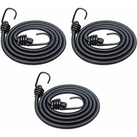 Lot de 3 tends élastiques résistants de 120 cm avec crochets pour voiture, caravane, camping-car - Noir (1/5)
