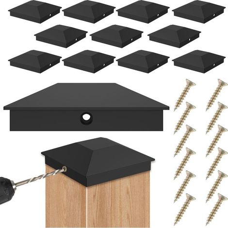 Embouts de clôture 3,5 po x 3,5 po pour poteaux en bois, poteaux de pont, avec vis (paquet de 12), paquet de 12 (1/5)
