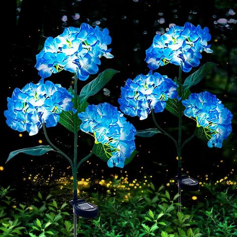 Lampe de jardin solaire d'extérieur, lampe de sol LED pour hortensia (lot de 2, bleue) (1/5)