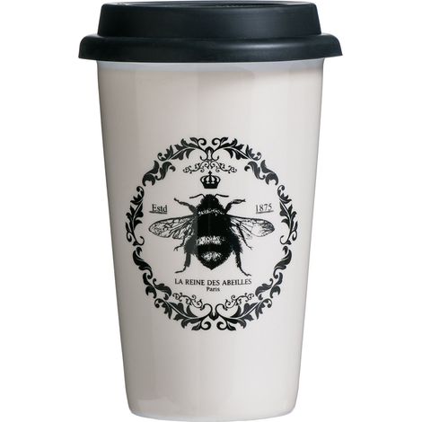 Premier Tazza da Viaggio Queen Bee, Porcellana/Silicone, Nero, 9 cm (1/4)
