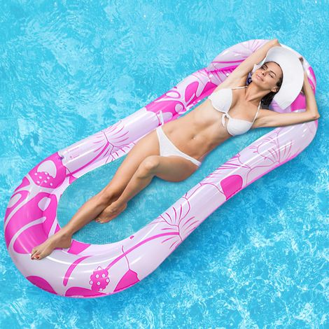 Chaise de Piscine Gonflable Rose Transparent, avec Filet, Hamac Aquatique Portable Durable, Idéale pour Fêtes d'Été Adultes, Piscine et Photographie (1/5)
