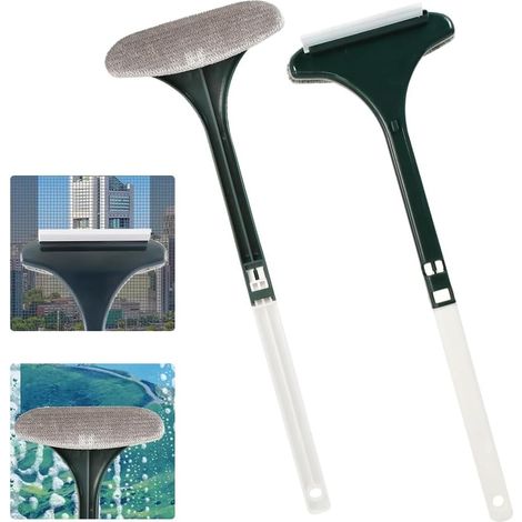 Set di 2 spazzole 2 in 1 per la pulizia di zanzariere, spazzole per la pulizia di finestre, strumento professionale per la pulizia di finestre, con manico, per uso a secco e a umido. (1/5)