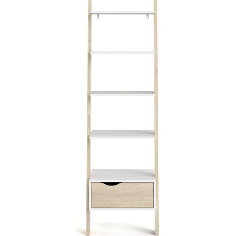 Libreria 4 ripiani, 1 cassetto bianco e rovere decorativo H180,4 cm - BILLUND (1/5)