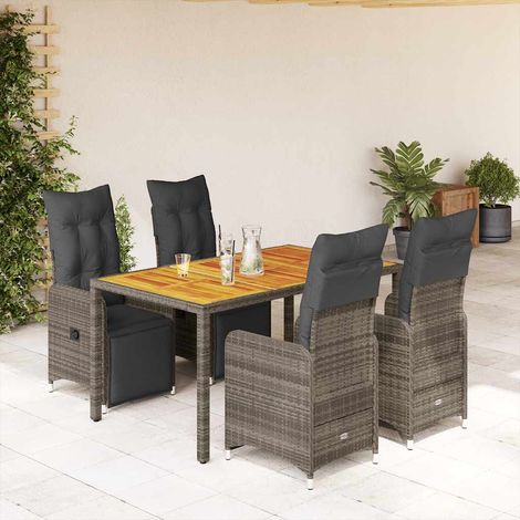 5-tlg. Garten-Bistro-Set mit Kissen Grau Poly Rattan (1/5)